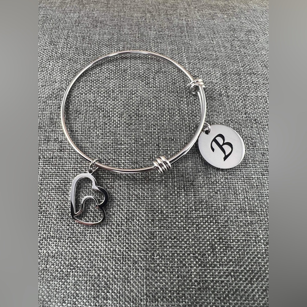Cuff Bangle Bracelet Initial Letter Charms (B) New